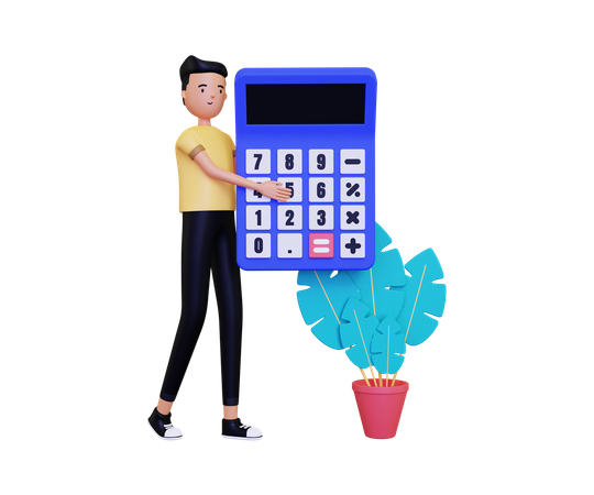 Hombre sujetando la calculadora  3D Illustration