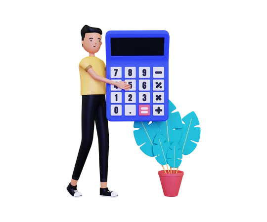 Hombre sujetando la calculadora  3D Illustration