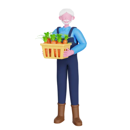 Hombre sujetando una cesta de zanahorias  3D Illustration