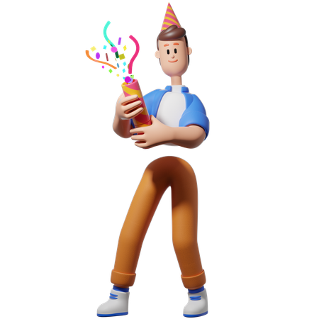 Hombre sosteniendo confeti en una fiesta  3D Icon