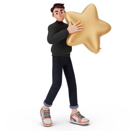 Hombre sosteniendo estrella y caminando  3D Icon