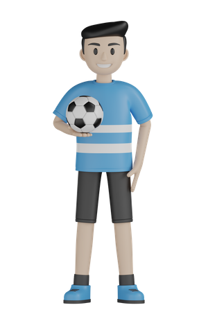 Hombre sosteniendo futbol  3D Illustration