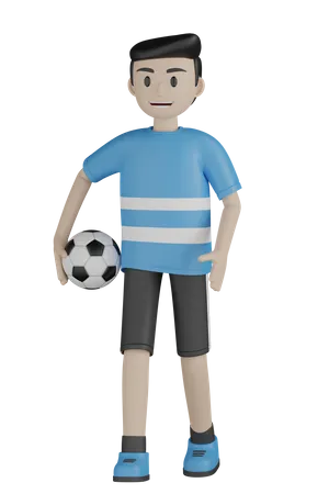 Hombre sosteniendo futbol  3D Illustration