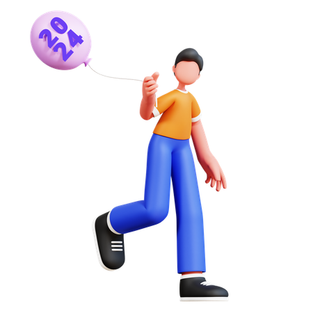 Hombre sosteniendo globo de año nuevo  3D Illustration