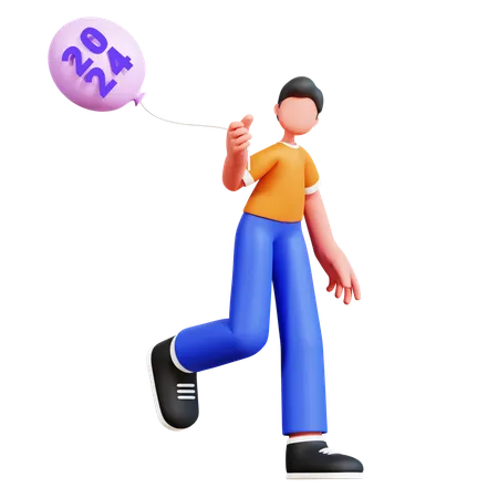 Hombre sosteniendo globo de año nuevo  3D Illustration