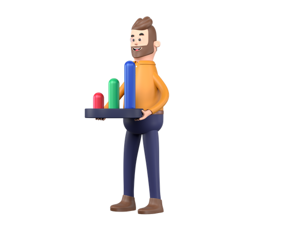 Hombre sujetando gráfico  3D Illustration