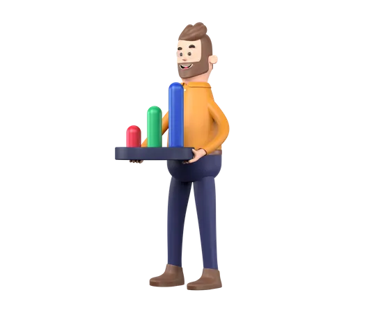 Hombre sujetando gráfico  3D Illustration