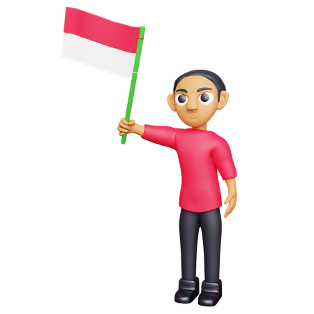 Hombre que sostiene la bandera de indonesia  3D Icon