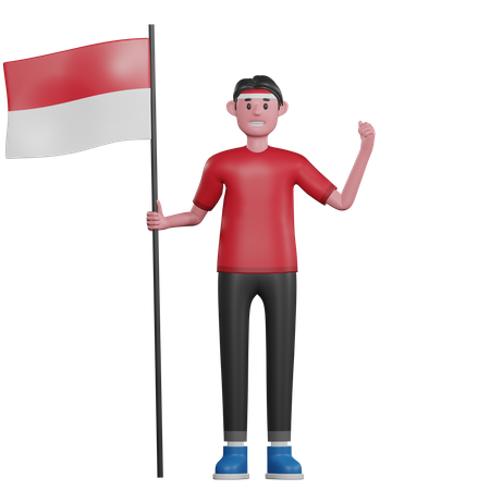 Hombre que sostiene la bandera de indonesia  3D Illustration