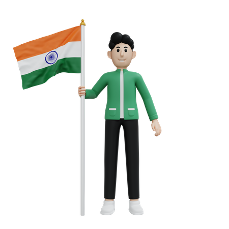 Hombre que sostiene la bandera de la india  3D Illustration