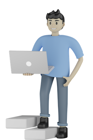 Hombre sujetando la computadora portátil  3D Illustration