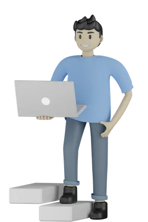 Hombre sujetando la computadora portátil  3D Illustration