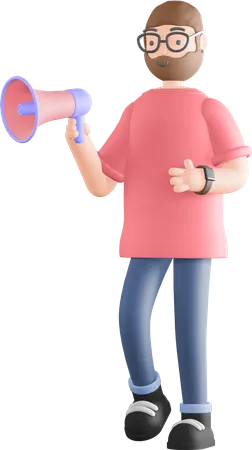 Hombre sujetando megáfono  3D Illustration