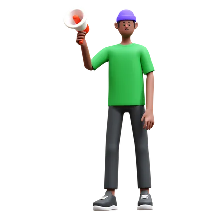 Hombre sujetando megáfono  3D Illustration
