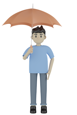 Hombre sujetando un paraguas  3D Illustration