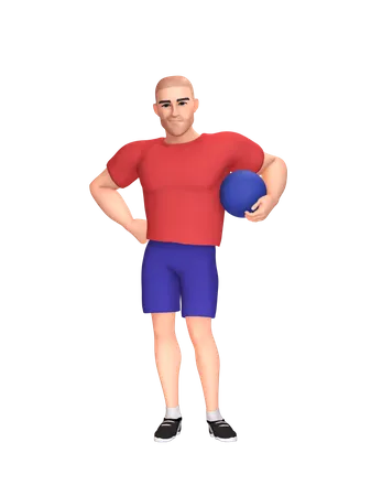 Hombre sosteniendo la pelota en la mano  3D Illustration