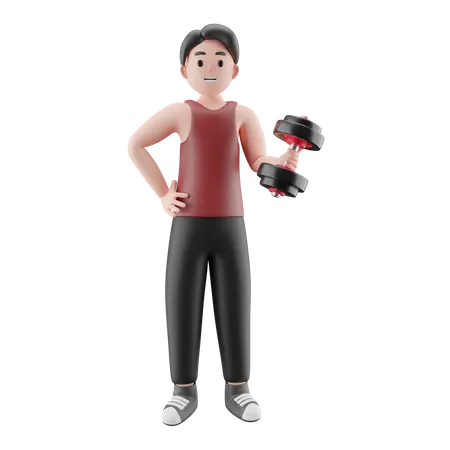 Hombre sujetando mancuerna  3D Illustration
