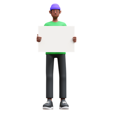 Hombre sujetando un tablero en blanco  3D Illustration