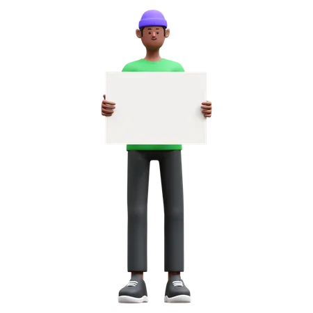 Hombre sujetando un tablero en blanco  3D Illustration