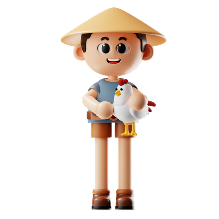 Hombre sujetando pollo  3D Illustration