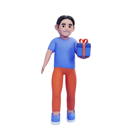 Hombre sosteniendo regalo  3D Illustration