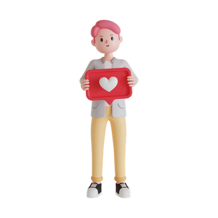 Hombre con cartel de corazón  3D Illustration