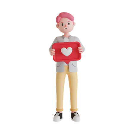 Hombre con cartel de corazón  3D Illustration