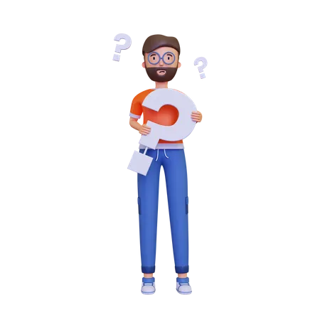 Hombre sosteniendo signo de interrogación  3D Illustration