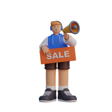 Hombre con cartel de venta  3D Illustration