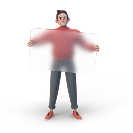 Hombre sujetando una tarjeta en blanco  3D Illustration