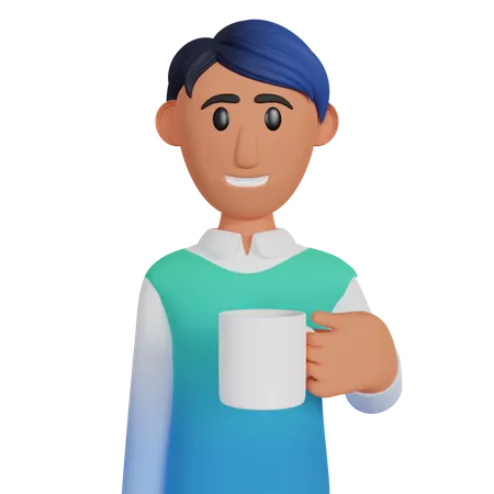 Hombre sosteniendo una taza de café  3D Illustration