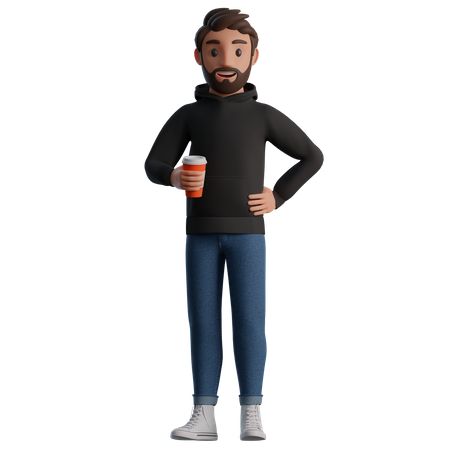 Hombre sosteniendo una taza de café  3D Illustration