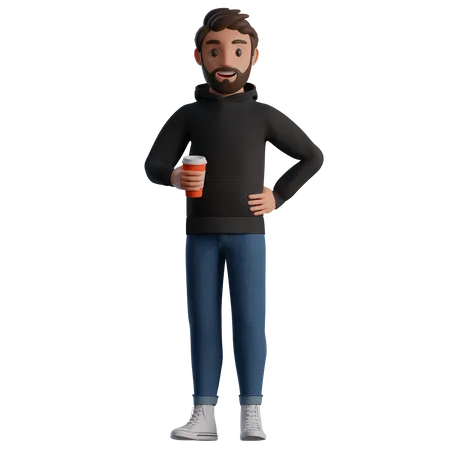 Hombre sosteniendo una taza de café  3D Illustration