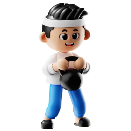 Hombre sujetando campana hervidora  3D Illustration