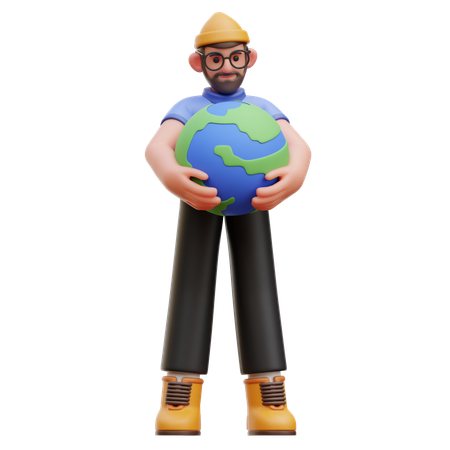 Hombre sosteniendo la tierra  3D Illustration