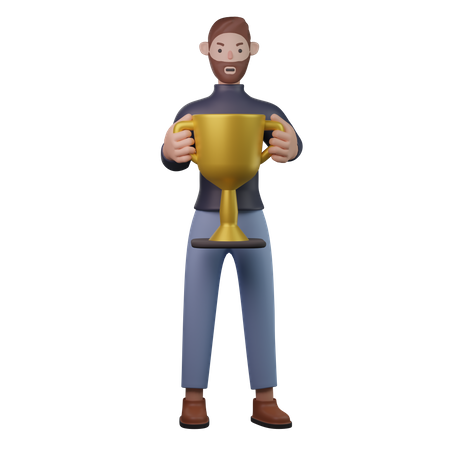 Hombre sujetando el trofeo  3D Illustration