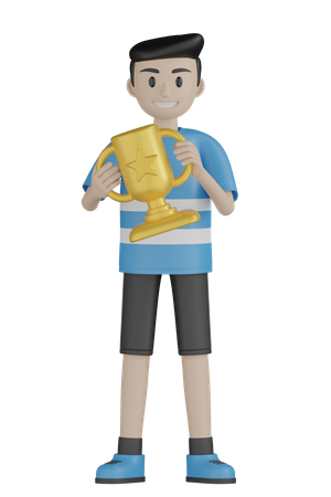 Hombre sujetando el trofeo  3D Illustration