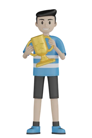 Hombre sujetando el trofeo  3D Illustration