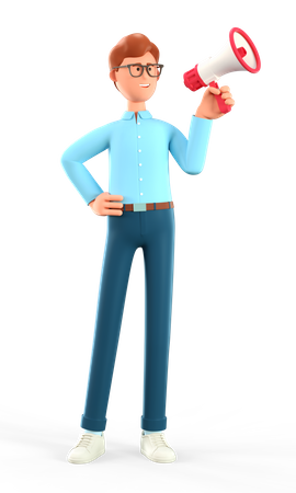 Hombre sosteniendo un altavoz  3D Illustration