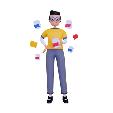 Hombre sosteniendo un archivo  3D Illustration