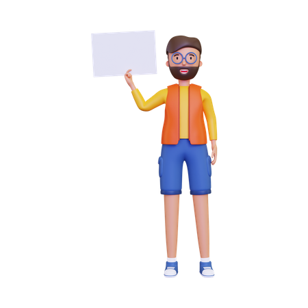 Hombre sujetando un cartel en blanco  3D Illustration