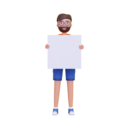 Hombre sujetando un cartel en blanco  3D Illustration