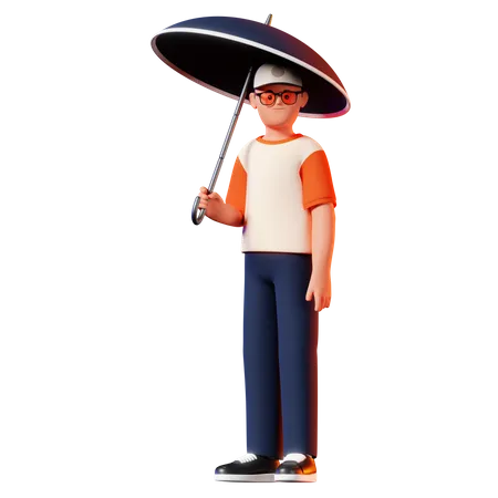 Hombre sosteniendo una pose de paraguas  3D Illustration