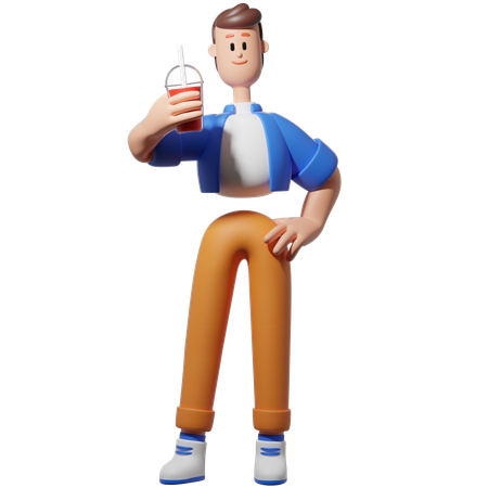 Hombre sosteniendo una botella de bebida  3D Illustration