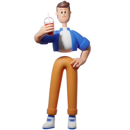 Hombre sosteniendo una botella de bebida  3D Illustration