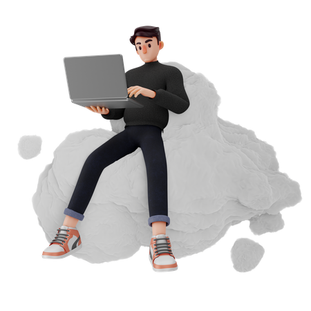 Hombre sosteniendo una computadora portátil y trabajando  3D Icon