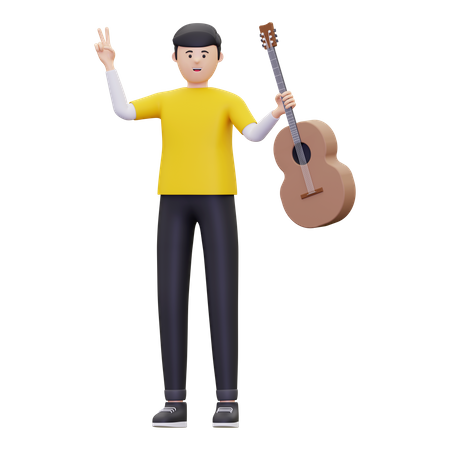 Hombre sujetando una guitarra  3D Illustration