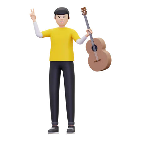 Hombre sujetando una guitarra  3D Illustration