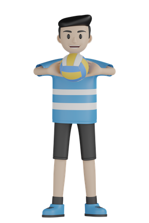 Hombre sujetando voleibol  3D Illustration