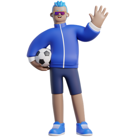 El hombre sostiene un balón de fútbol  3D Illustration